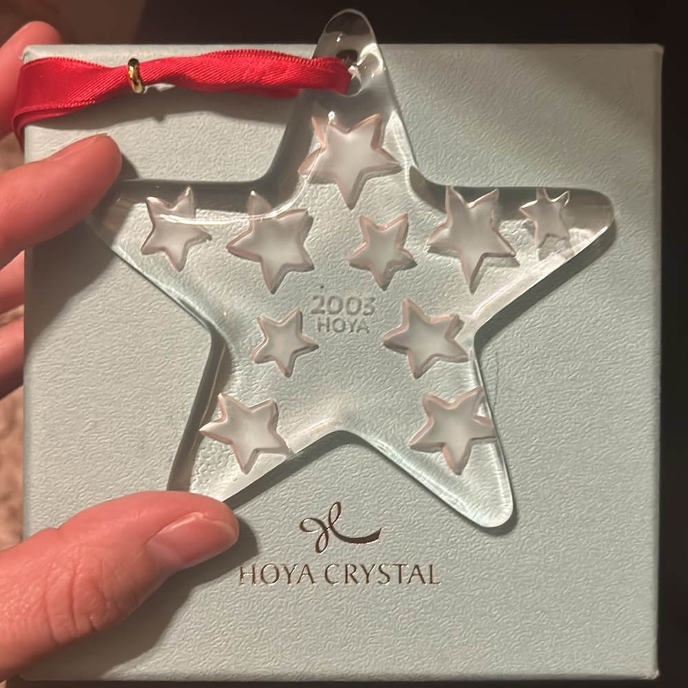 Hoya Crystal 2003 Clear Star Christmas Tree Ornament 3 1/2" with box & pamphlet